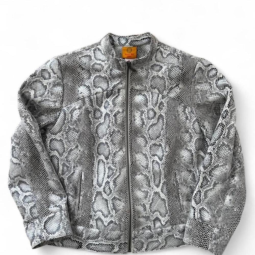 Snakeskin Print Zip Front Moto Jacket Grey Black Lightweight Petite Women’s 12P